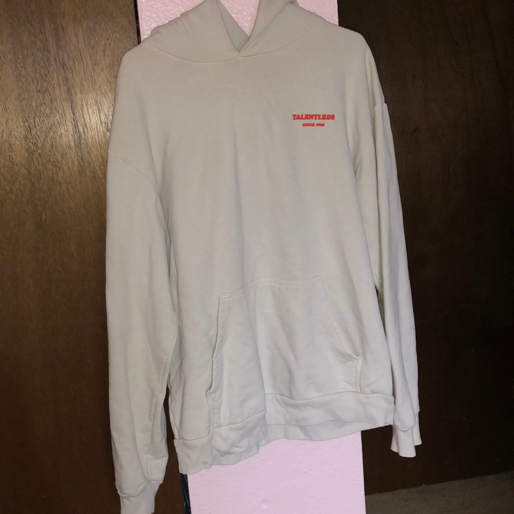 TALENTLESS Scott Disick men’s hoodie size L, tan/orange Let the Lord be with you
